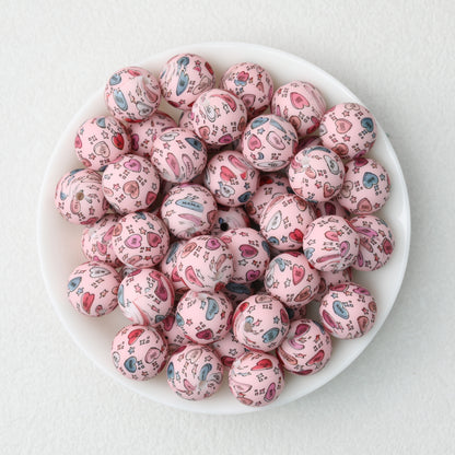 Valentine Heart Printed 15mm Printed Silicone Beads 50pcs 2