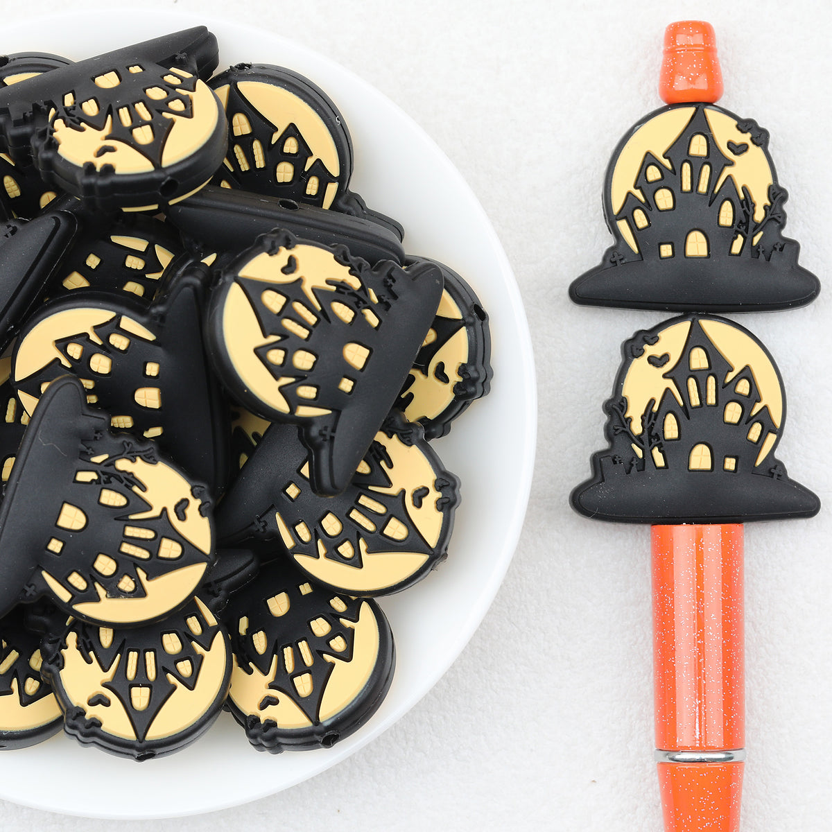 Halloween Round Haunted Castle Silicone Focal Beads 20pcs