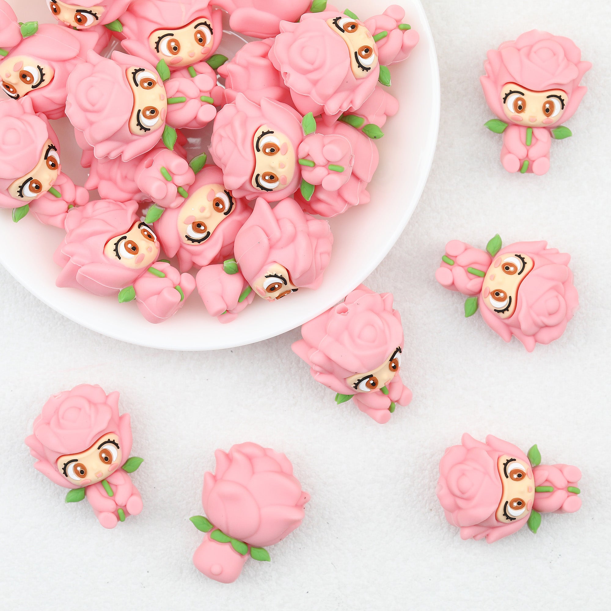 3D Pink Rose Little Prince Silicone Focal Beads 20pcs