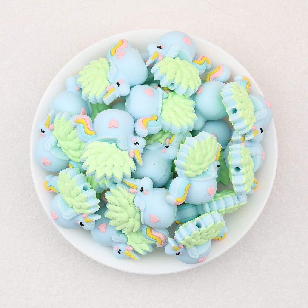 3D Unicorn Flower Pot Silicone Focal Beads 20Pcs  2