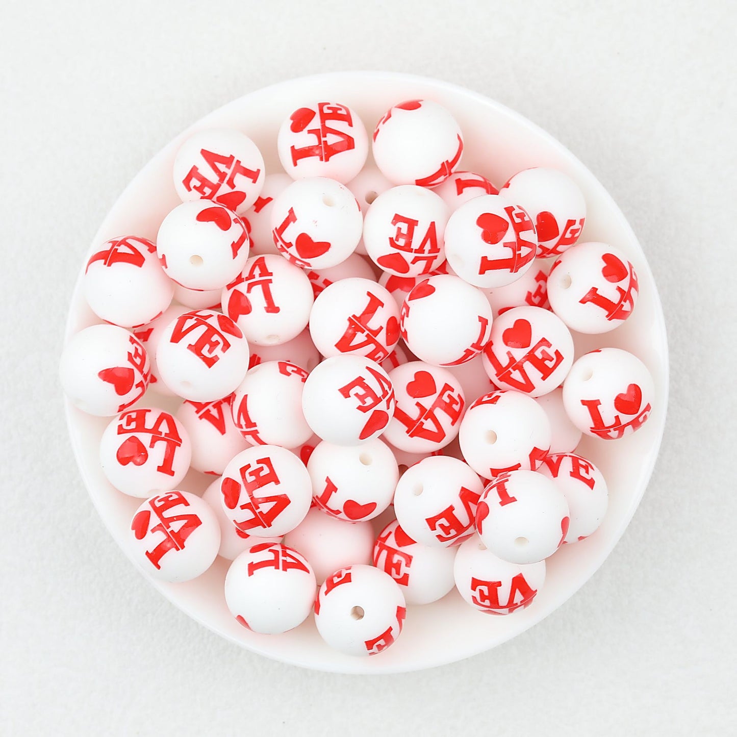 Valentine Theme 15mm Silicone Beads Printed Pattern 50pcs - LOVE