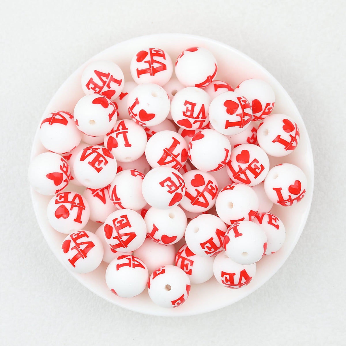 Valentine Theme 15mm Silicone Beads Printed Pattern 50pcs - LOVE