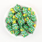 3D Christmas Tree Silicone Focal Beads Wholesale, Five-Point Star Topper Snowflake Details Red Dot Accents