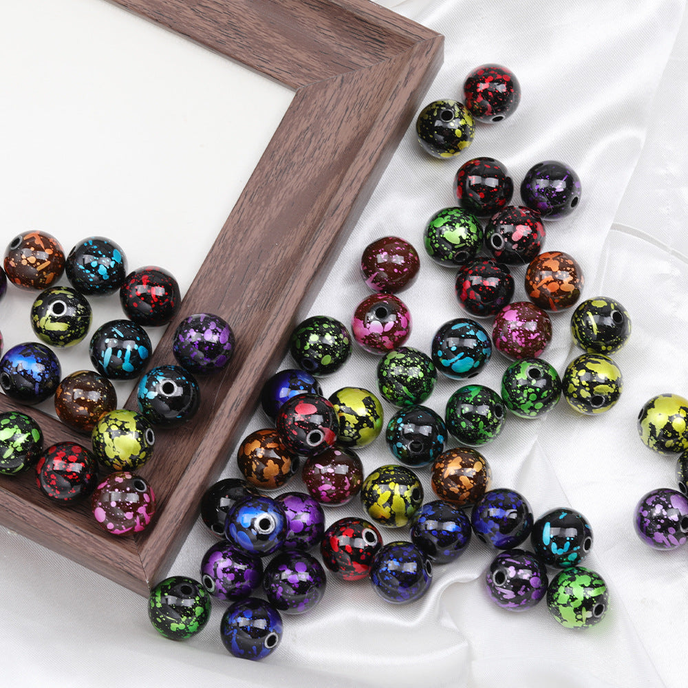 Dark Tone Spray Ink Acrylic Beads 16mm Glossy Splatter Pattern 100pcs