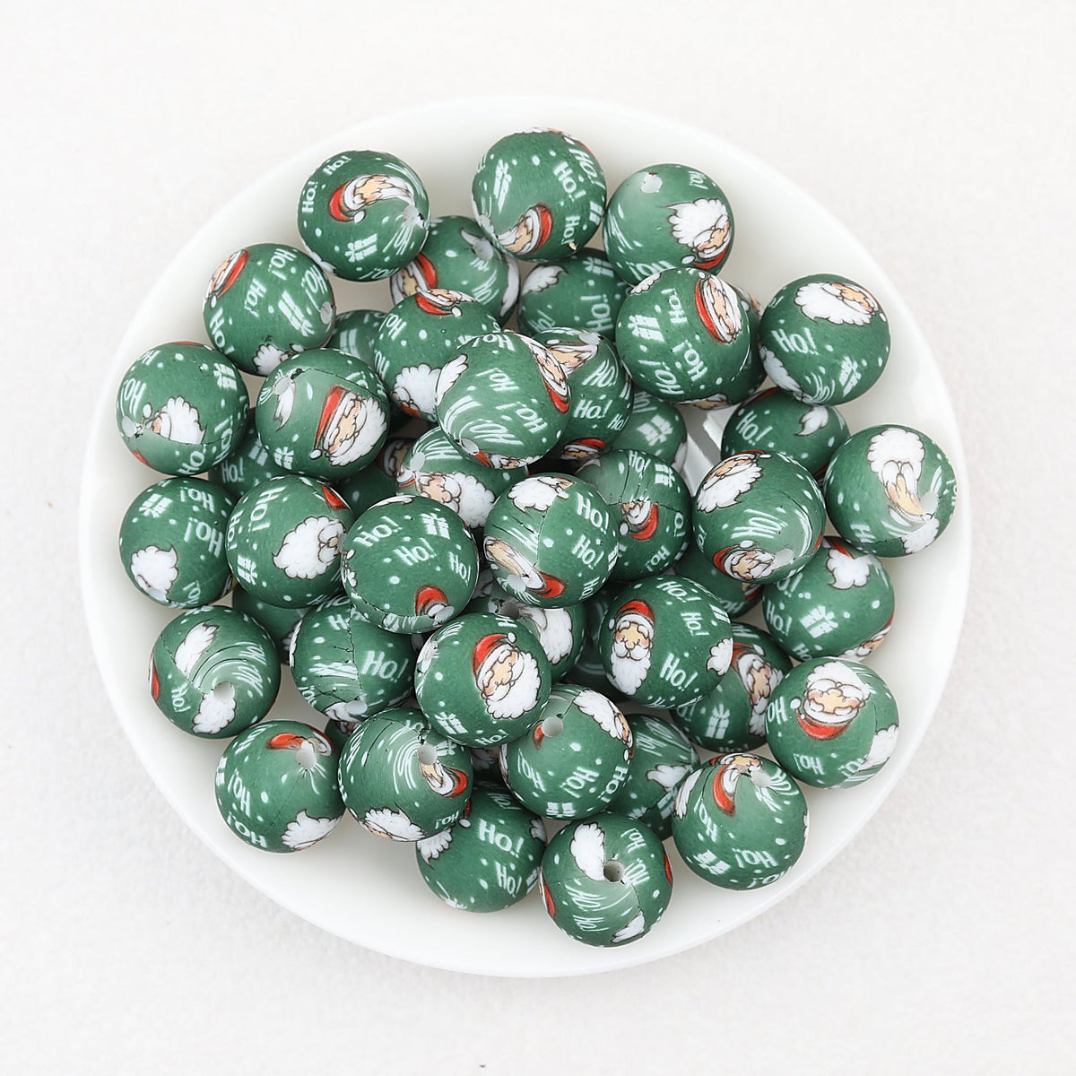 Christmas Santa Claus 15mm Silicone Beads Printed 50pcs - Green