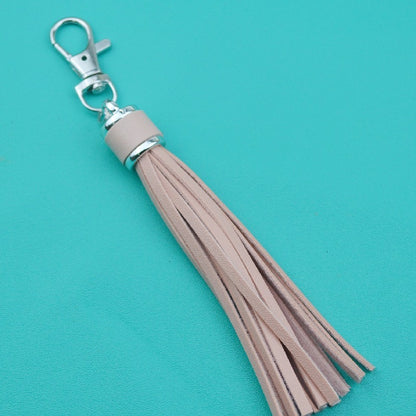 PU Leather Tassel Keychain 9cm Strips Silver Lobster Clasp 33