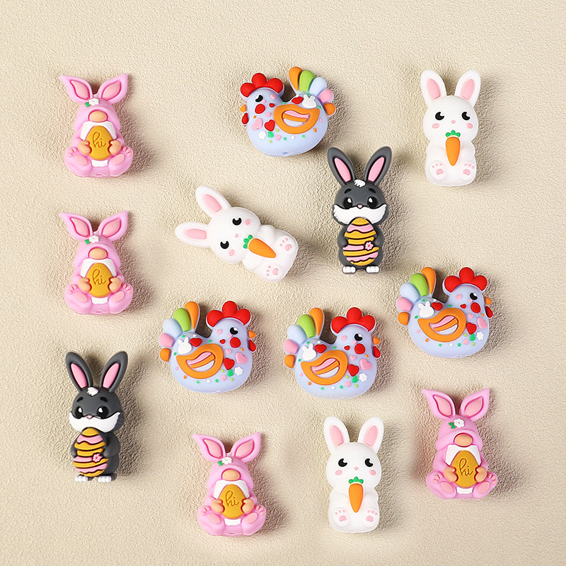 Silicone 3D Focal Beads Easter Bunny Chick Easter Egg Rabbit 20Pcs 7