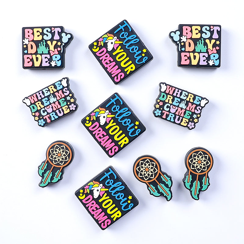 Silicone Focal Beads Dreams With Printed Text 20pcs 5