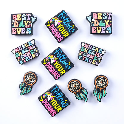 Silicone Focal Beads Dreams With Printed Text 20pcs 5