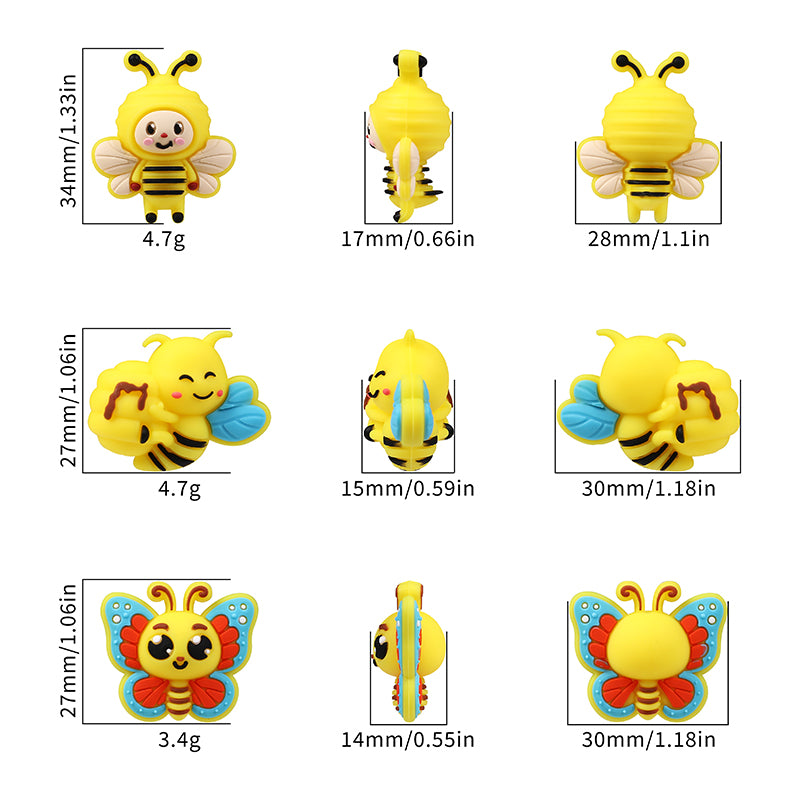 Silicone 3D Focal Beads Bee Butterfly Cheerful Faces Vibrant Colors 11