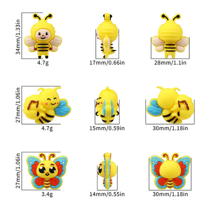 Silicone 3D Focal Beads Bee Butterfly Cheerful Faces Vibrant Colors 11
