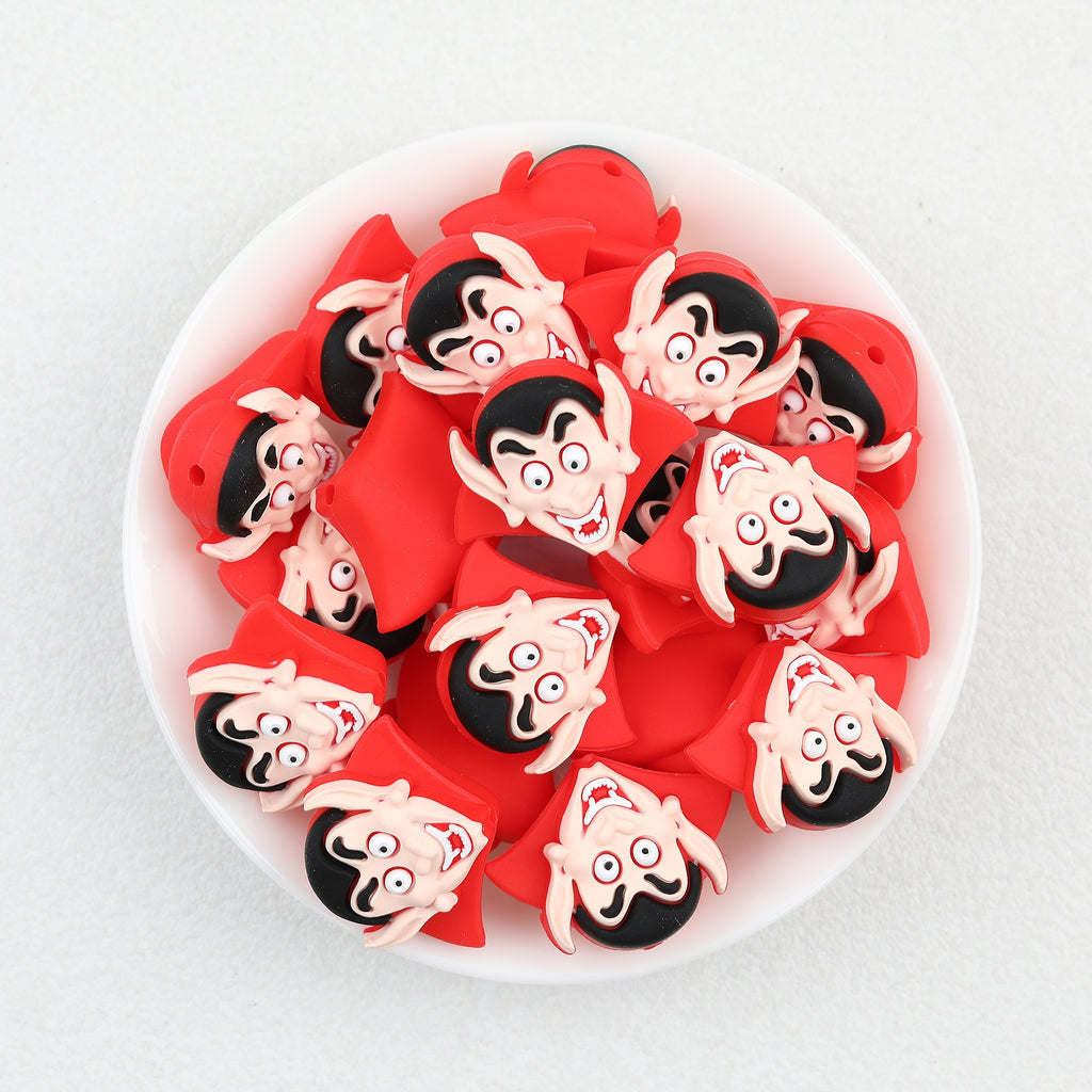 3D Vampire Silicone Focal Beads Wholesale, Halloween Red Cape Design