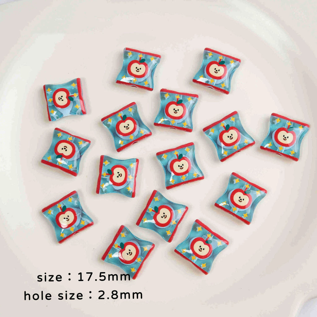 Square Acrylic Beads 17mm Apple Snack Bag Design 10pcs 3