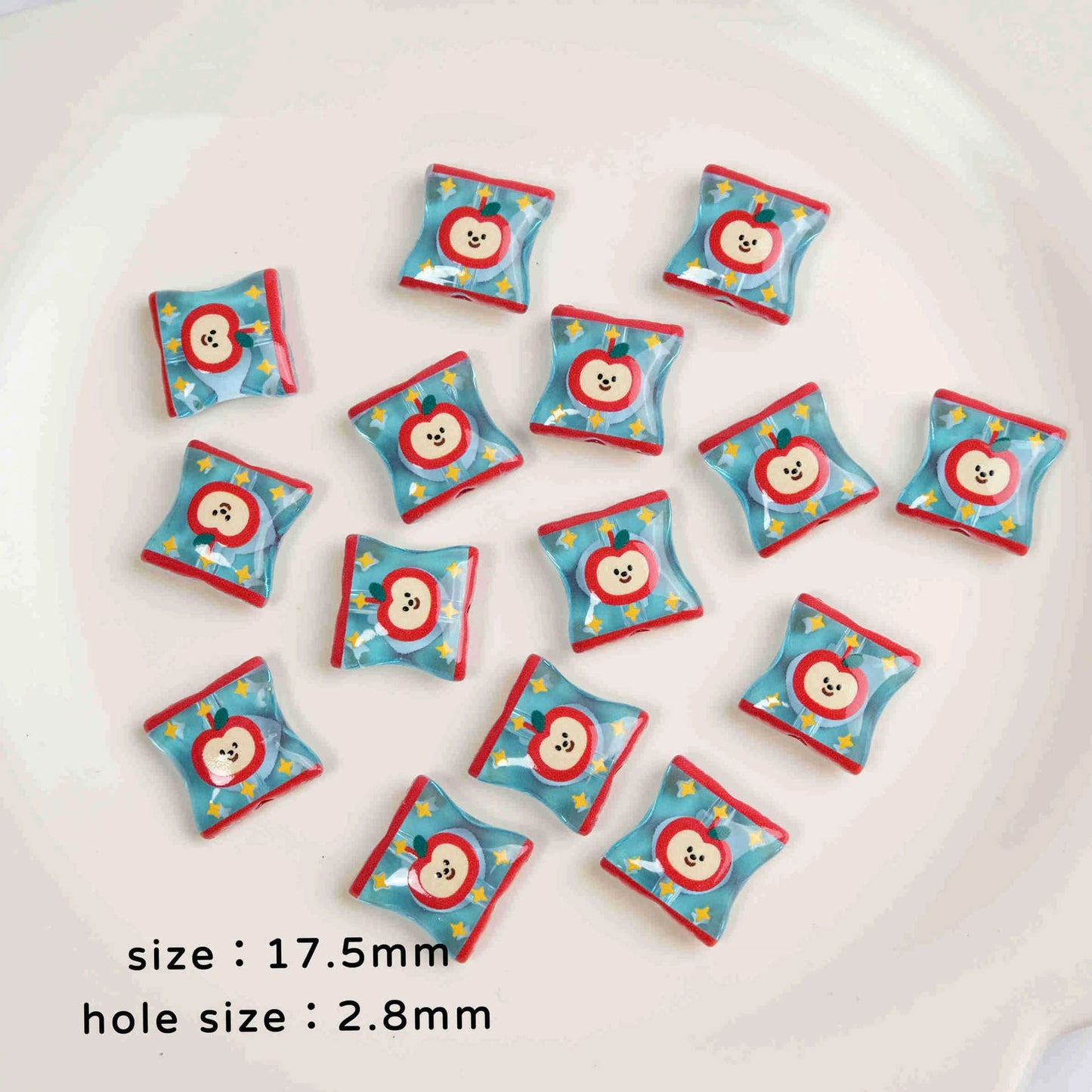 Square Acrylic Beads 17mm Apple Snack Bag Design 10pcs 3