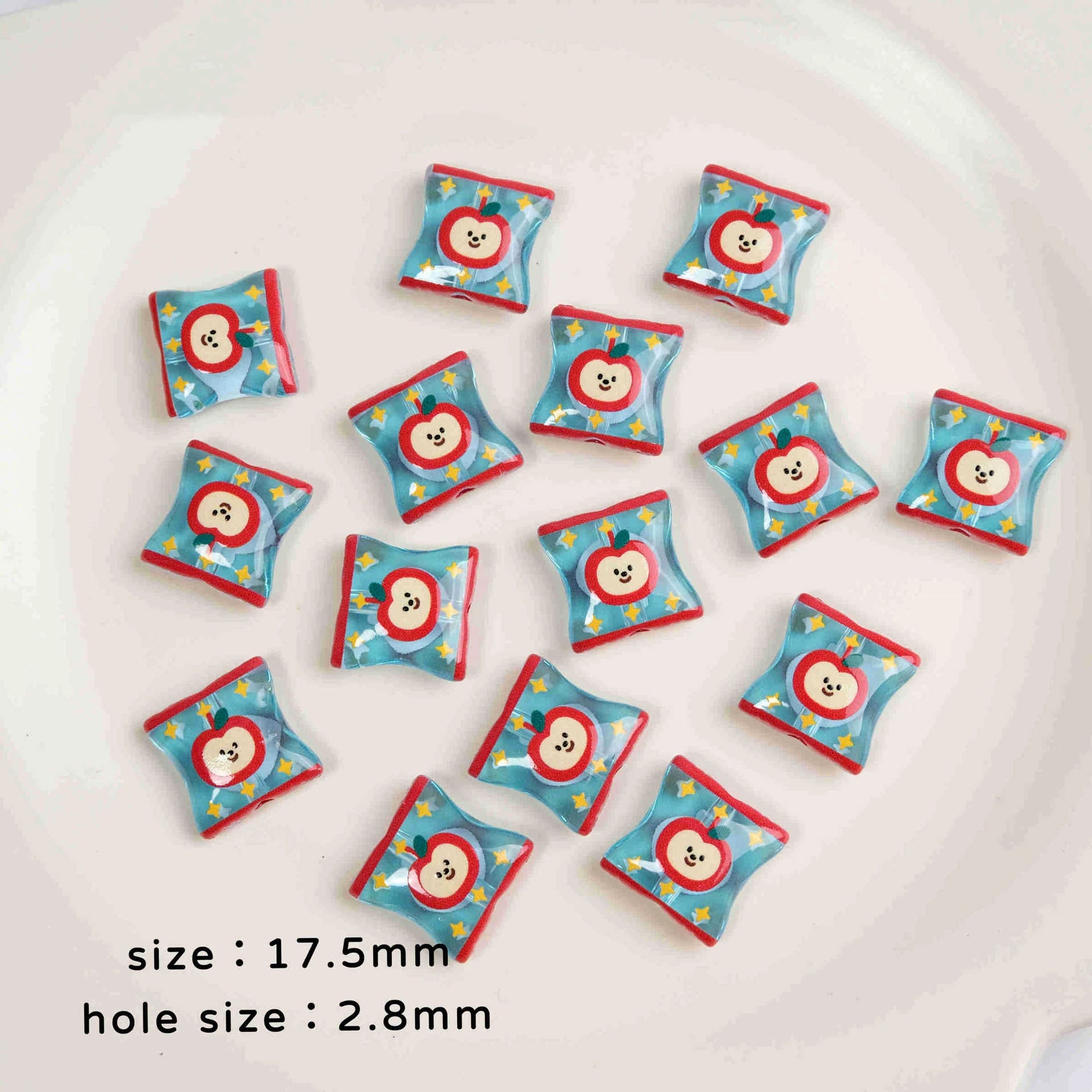 Square Acrylic Beads 17mm Apple Snack Bag Design 10pcs 3