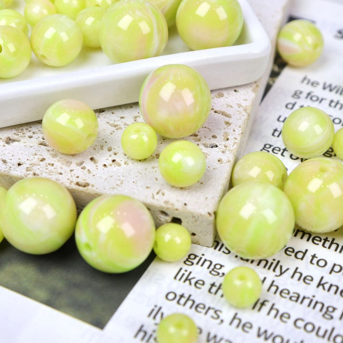 Monet Oil Painting Style Round Resin Beads 12mm 100pcs 7