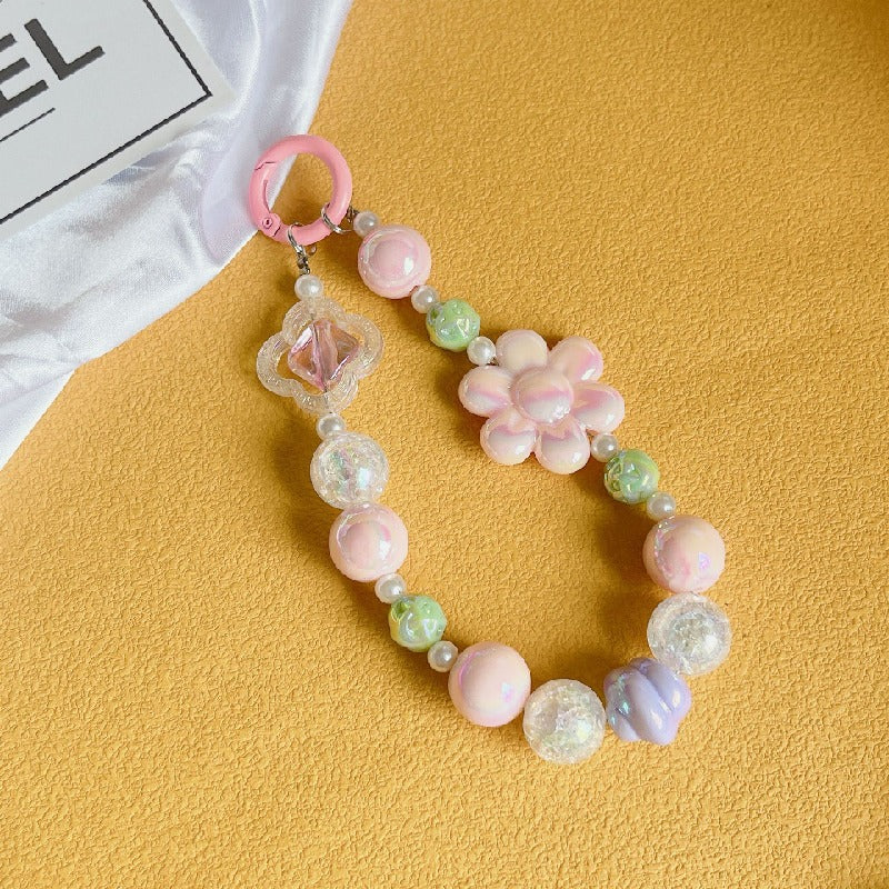 Acrylic Beaded Flower Keychain Pastel Colors Elegant Floral Charm 9