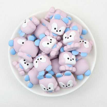 3D Animal Silicone Focal Beads Cute Rabbit Dog Design 20pcs