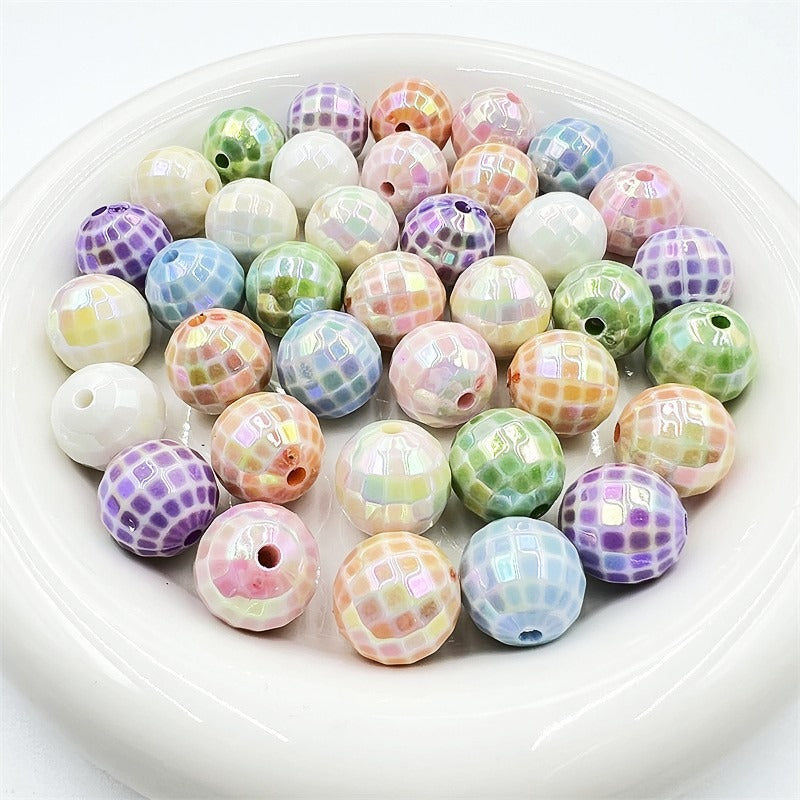 UV Finish Acrylic Plaid Round Beads 16mm Glossy Colorful 10pcs 2