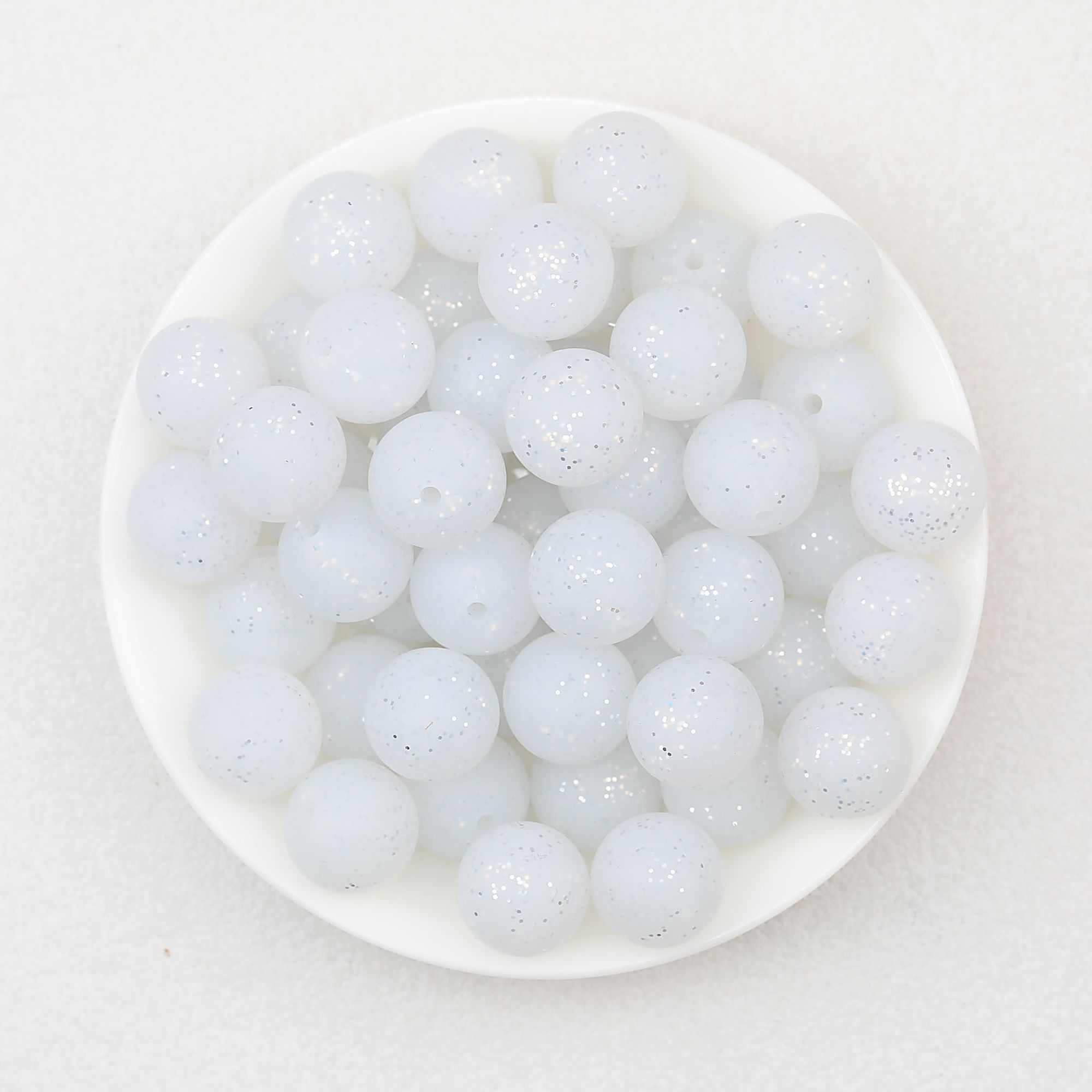 15mm Glitter Silicone Round Beads with 2.5mm Hole 50pcs - Glitter White