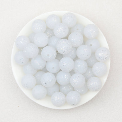 15mm Glitter Silicone Round Beads with 2.5mm Hole 50pcs - Glitter White