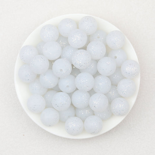 15mm Glitter Silicone Round Beads with 2.5mm Hole 50pcs - Glitter White