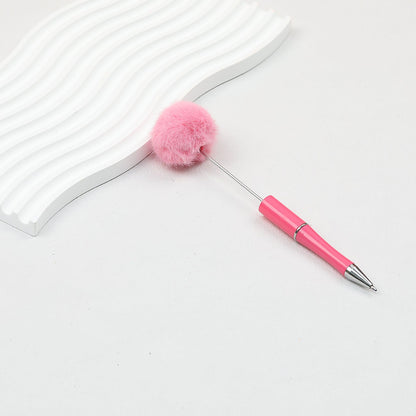 Beadable Pen Plush Pom-pom Colorful Ballpoint - Rose red