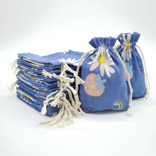 Cotton Linen Drawstring Pouches 10x14cm Animal and Botanical Prints 2pcs 2