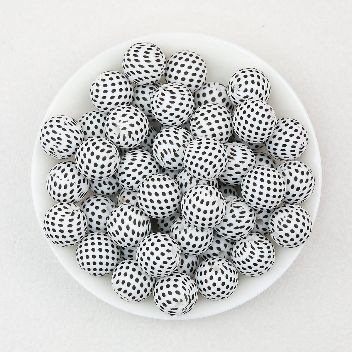 15mm Black and White Printed Round Silicone Beads 50pcs - Pattern 4