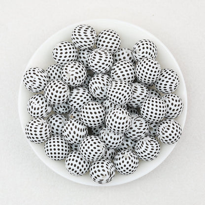 15mm Black and White Printed Round Silicone Beads 50pcs - Pattern 4