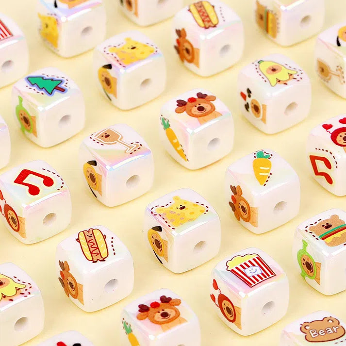 Adorable Cheerful Cartoon Dog Printed Acrylic Square Beads 14mm 10pcs