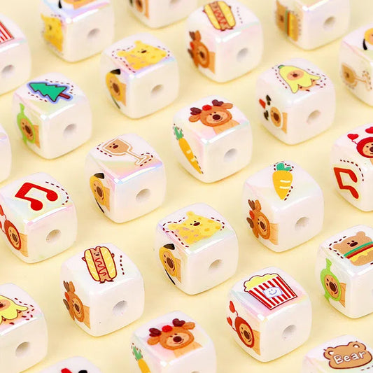 Adorable Cheerful Cartoon Dog Printed Acrylic Square Beads 14mm 10pcs