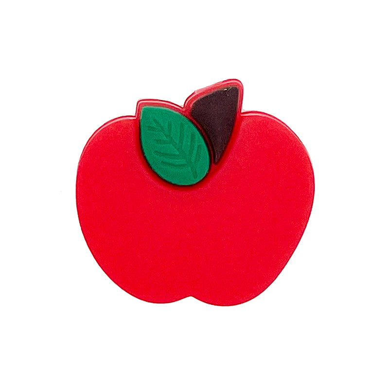 Silicone Focal Beads Apple Red with Green Leaf Design 20pcs