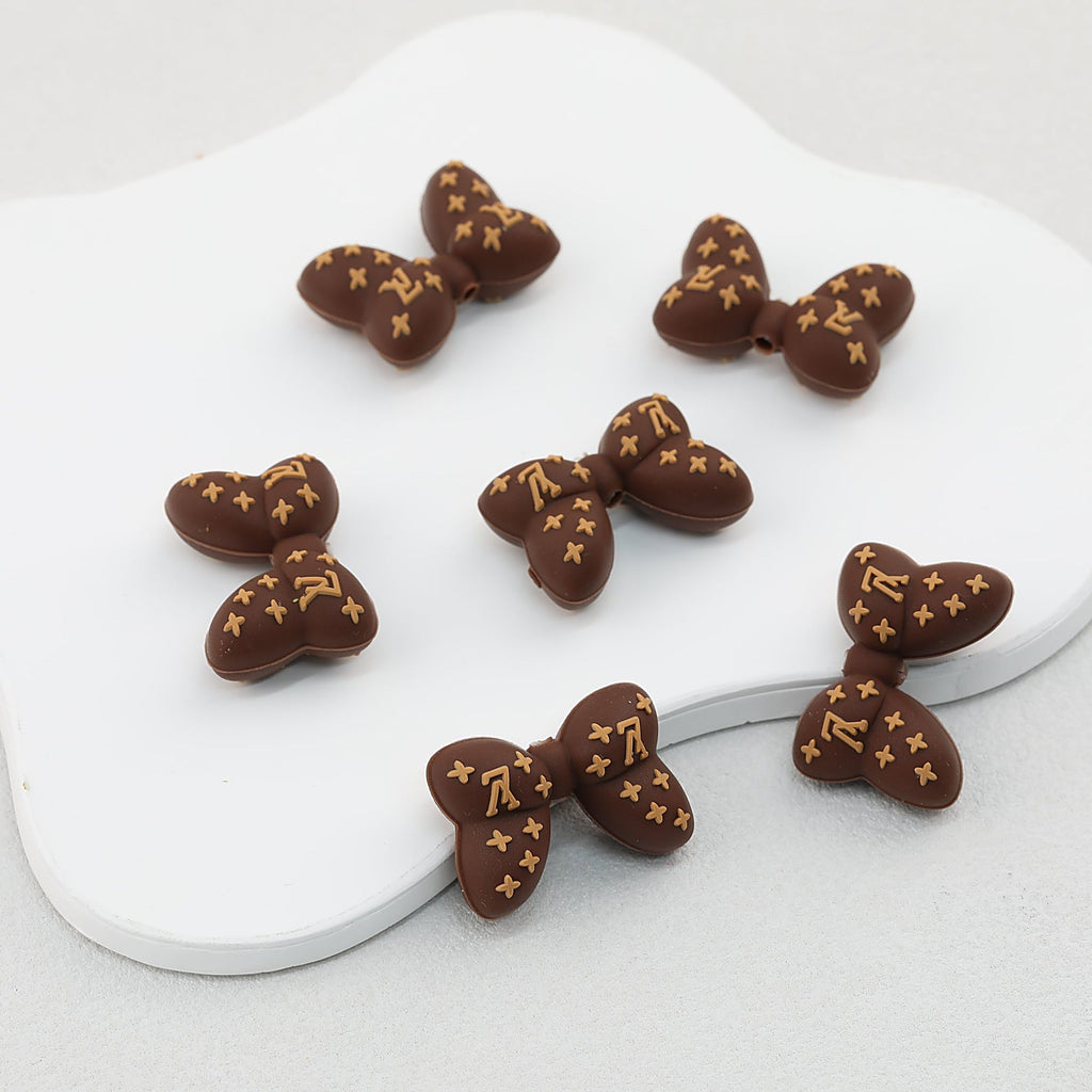 3D Brown Bow Silicone Focal Beads Decorative Pattern 20pcs
