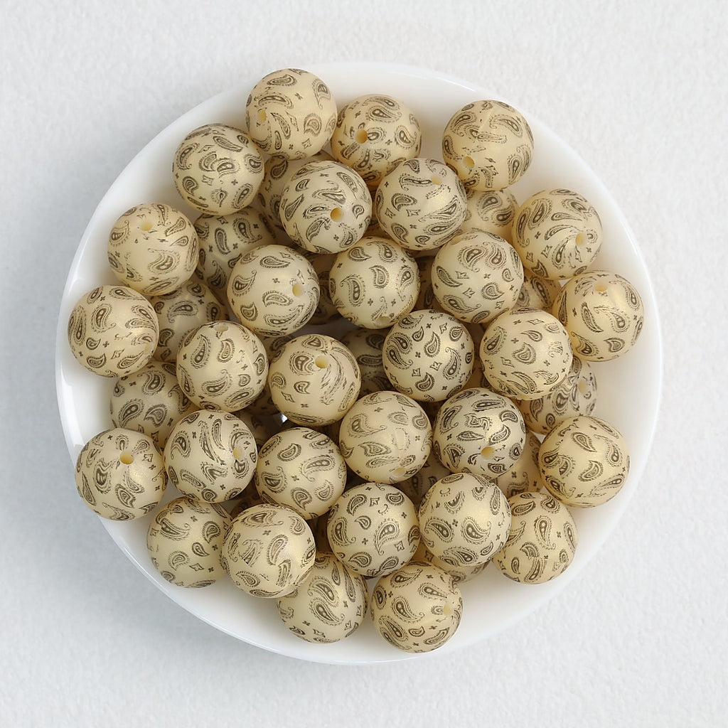 15mm Paisley Pattern Priented Silicone Round Beads 50pcs - Color 1