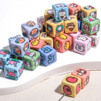 Tiny Cartoon Pattern Printed Acrylic Square Beads 10mm Glossy 30pcs