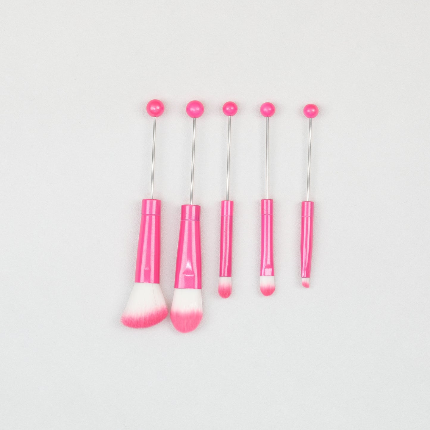 Beadable Makeup Brush Set Metal Handle Artificial Fiber Bristles 5pcs