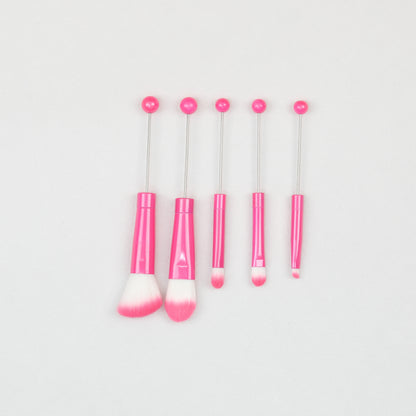Beadable Makeup Brush Set Metal Handle Artificial Fiber Bristles 5pcs