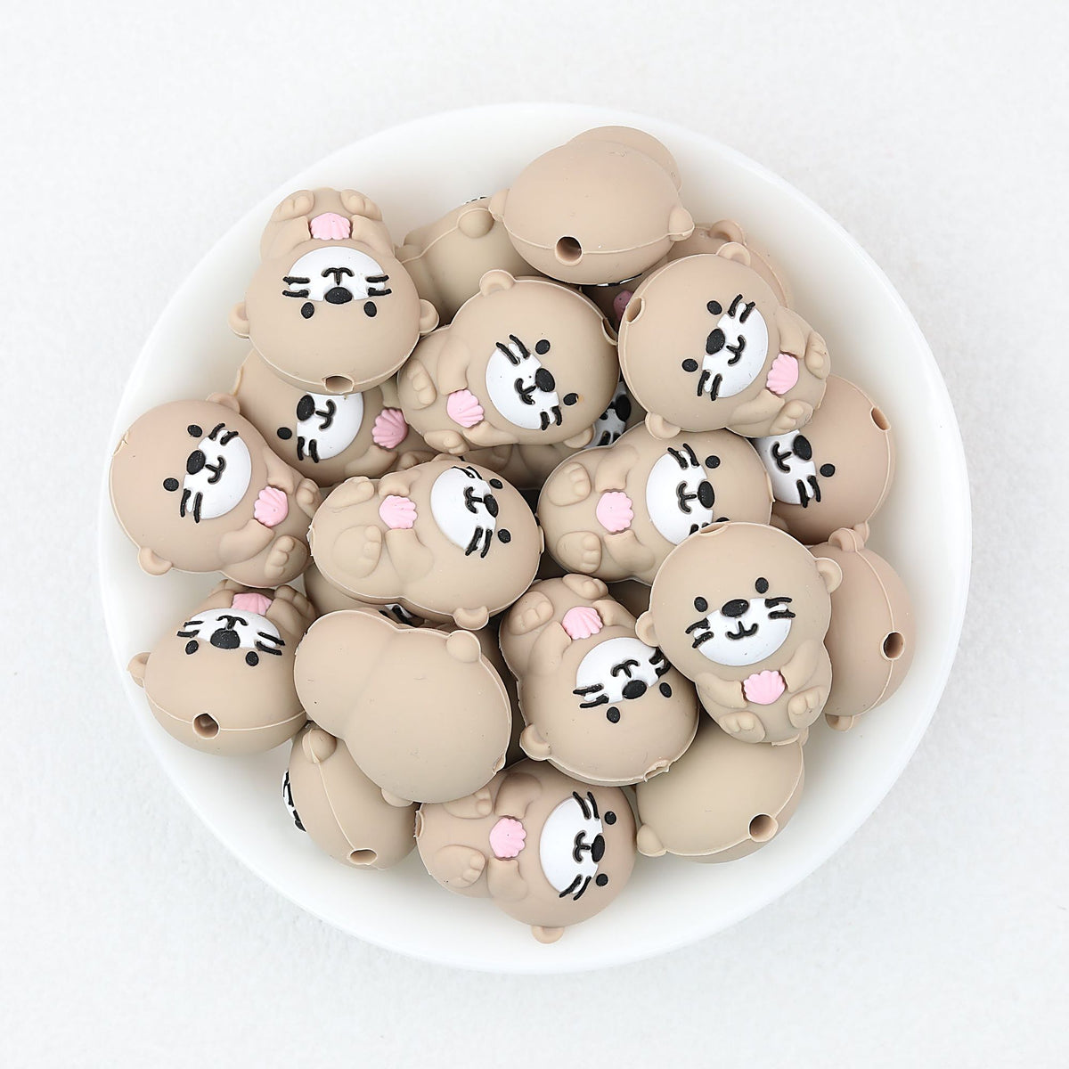 Silicone 3D Sea Otter Focal Beads Light Brown With Pink Shell 20pcs