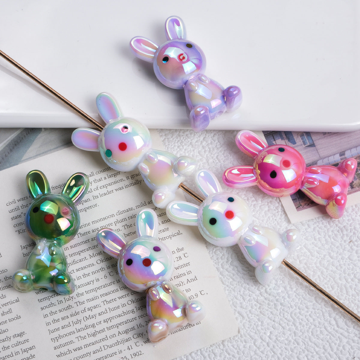 Plating Rabbit Acrylic Beads 38mm Dual Color Glossy 10pcs