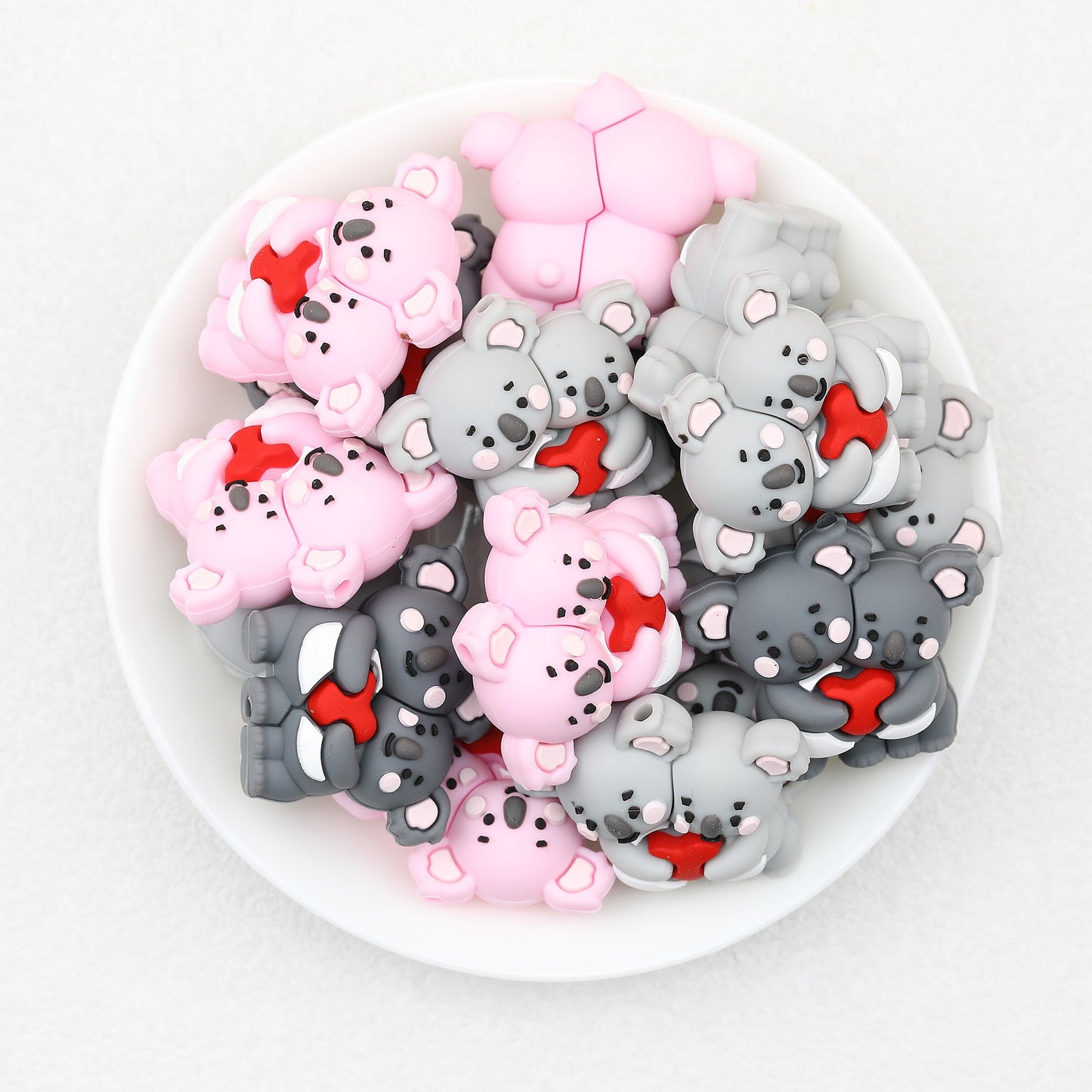 3D Heart Parent Child Koala Silicone Focal Beads 20pcs 2