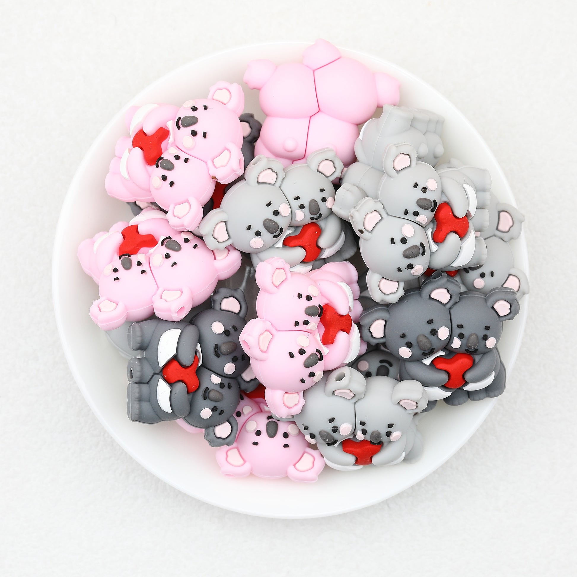 3D Heart Parent Child Koala Silicone Focal Beads 20pcs 2