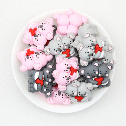 3D Heart Parent Child Koala Silicone Focal Beads 20pcs 2