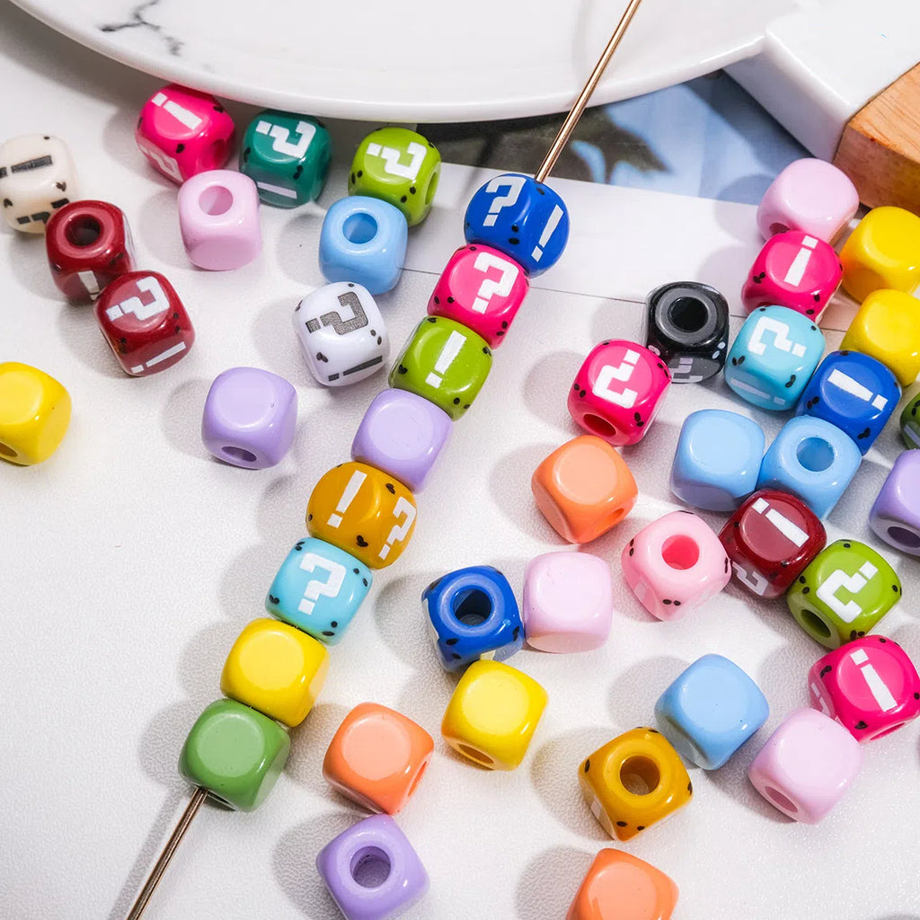 Painted Square Acrylic Beads 11mm Large Hole Question Mark 50pcs 4