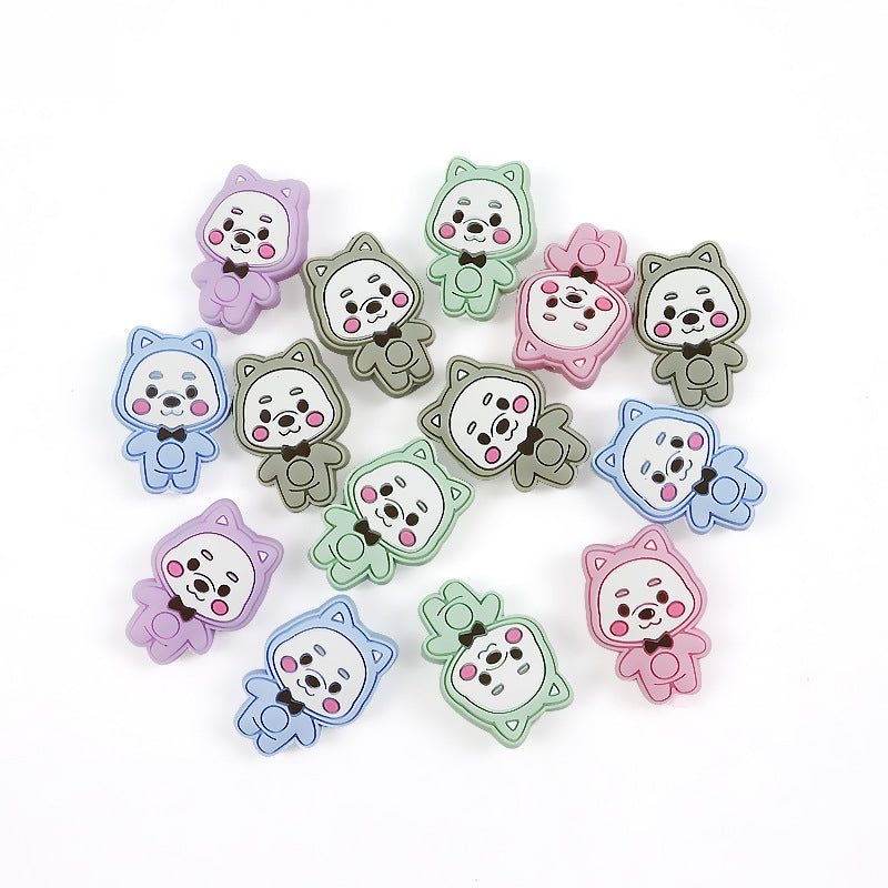 Silicone Focal Beads Little Bear Rosy Cheeks Bow Tie 20pcs 5