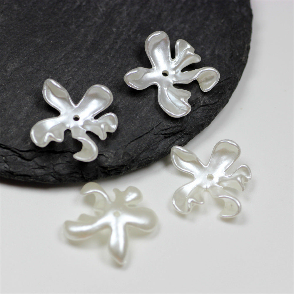 Irregular Flower Acrylic Beads Wholesale, Imitation Pearl Creamy White Sculpted Petal Design, 24mm