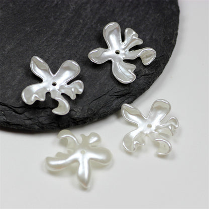 Imitation Pearl Irregular Flower Acrylic Beads 24mm Creamy White 10pcs