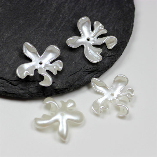 Imitation Pearl Irregular Flower Acrylic Beads 24mm Creamy White 10pcs
