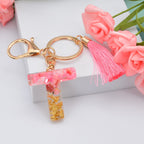 Resin Floral Pink Tassel Monogram Keychain Alphabet Letter A 20