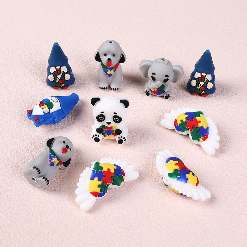 Silicone 3D Focal Beads Autism Pet Love Puzzle Pattern Puppies Panda 5
